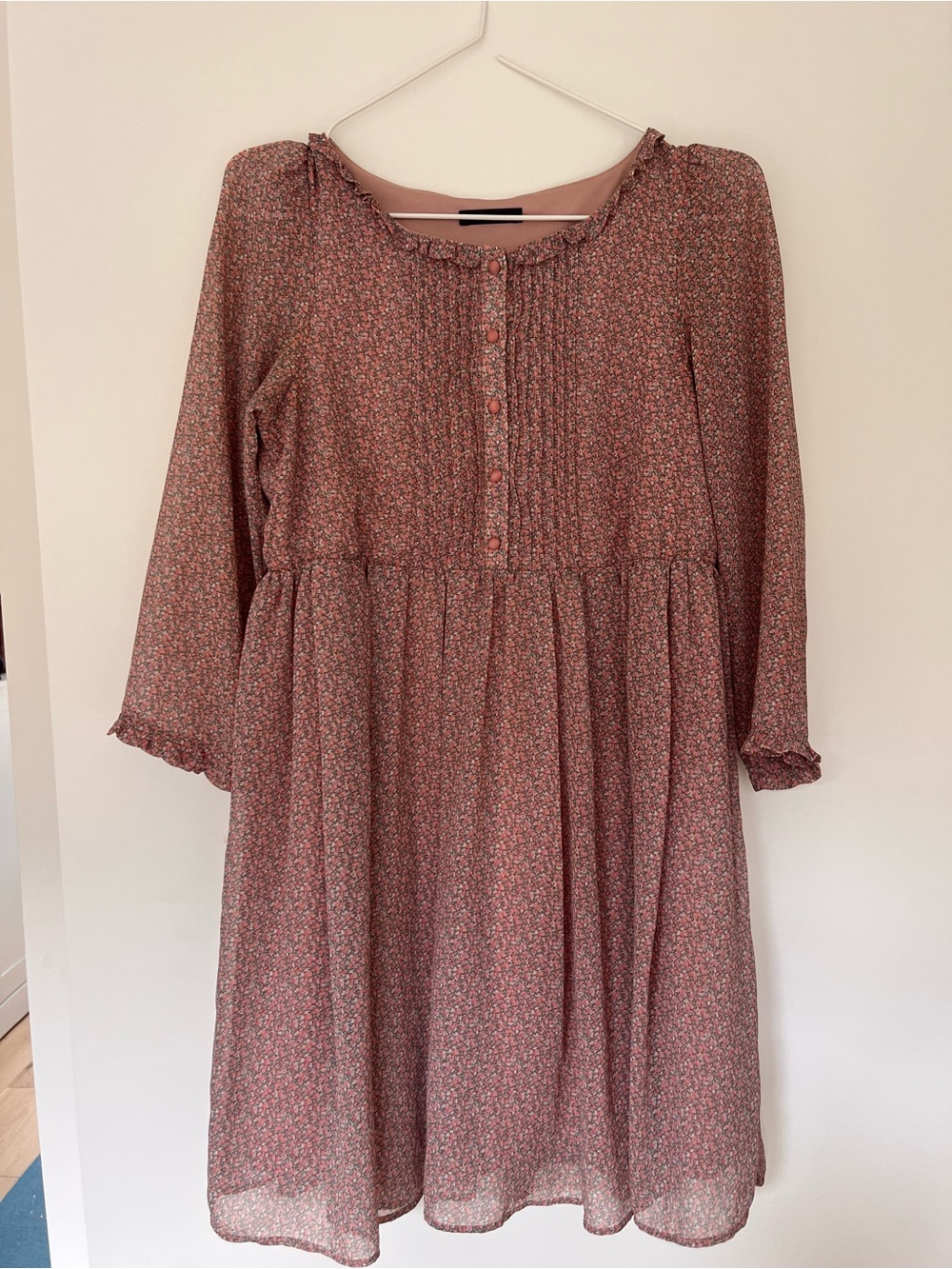 Pintuck Smocked Waist Long-Sleeve Dress - Dusty Rose Floral